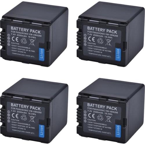 4Pc 2500mAh Battery VW-VBN26 VBN260 Battery for Panasonic VW-VBN26 HC-X800, HC-X900, Panasonic VW-VBN390 VBN130 HC-X910 HC-X920
