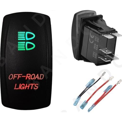 Car Boat OFF-ROAD LIGHTS Rocker Switch Illuminated Green&Red Led Laser Etched ON-OFF SPST Switch,Camping Accessories,Jumper Wire