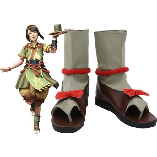 Monster Hunter Rise Yomogi Cosplay Boots Green Shoes Custom Made for Unisex