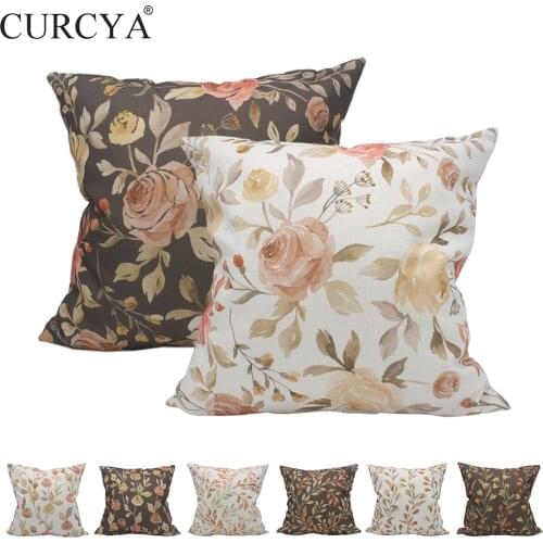 CURCYA Artistic Flowers Decorative Cushion Covers 45x45cm Watercolour Floral Leaves Printed Polyester Throw Pillow Cover Cases