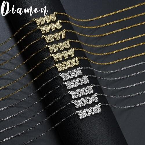 Diamon 2020 New Fashion Years Necklace Shiny Pendant Chain Stainless Steel Party Girlfriend Christmas Gifts Jewelry Cheap