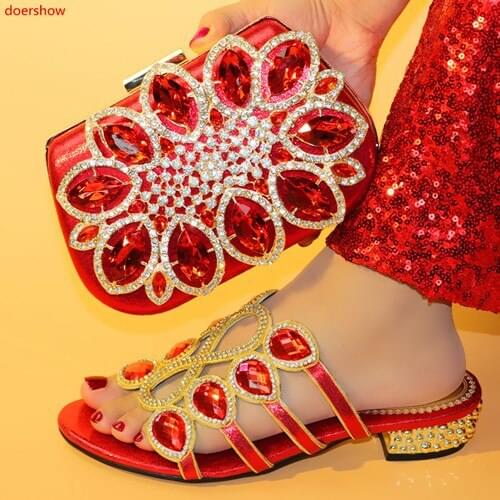 Doershow Shoes and Bag Set African Party Shoes and Bag Set red Shoes and Bag Set Nigerian Wedding Shoes with Bag Sets!SFF1-11