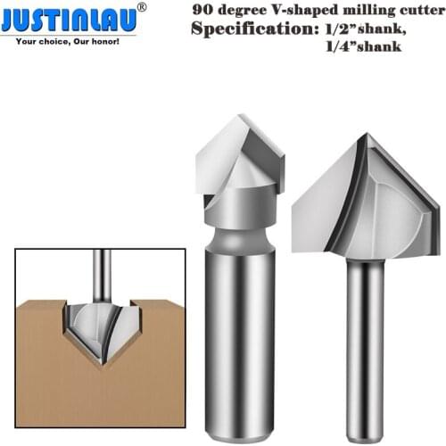 JUSTINLAU 90 Degree V-shaped Milling Cutter, Aluminum-plastic Plate Slotting, Folding Knife, Engraving Machine Knife Drill Bit