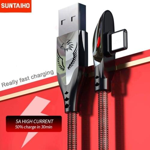 Suntaiho 5A USB Type C Cable Fast Charger Cable For Xiaomi Redmi Note10 9s Huawei P40 P30Pro Samsung S20 S10 90 Degree Cord Wire