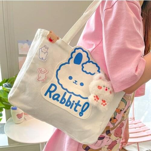 Kawaii Shoulder Bag For Girls Large Capacity Ins Style Canvas Handbag Student School Bag 2022 New Shopping Bags Female WY241