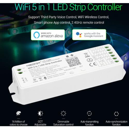 Miboxer 5 IN 1 WiFi LED controller WL5 2.4G 15A YL5 upgrade Strip dimmer For Single color, CCT, RGB, RGBW, RGB+CCT Led lamp tape