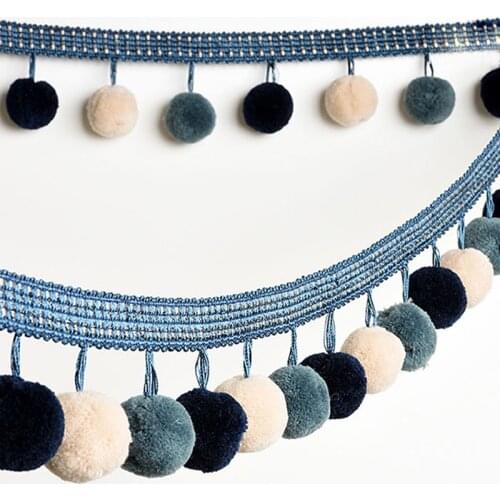 2 Meter Colorful Lace Trim Plush Ball Tassel Hairball Small Fringe Ribbon Scarf Dress Curtain Tablecloth Decoration Accessories