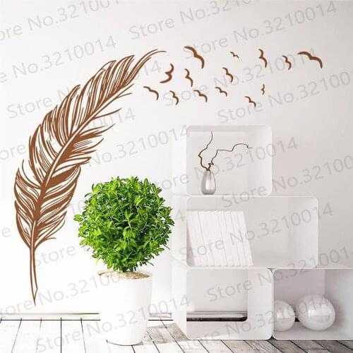 Flying Feather Living Room Wall Decal For Home Decoration Room Decor Wall Vinyl Art Muralr Wall Sticker Living Room Decor PW629