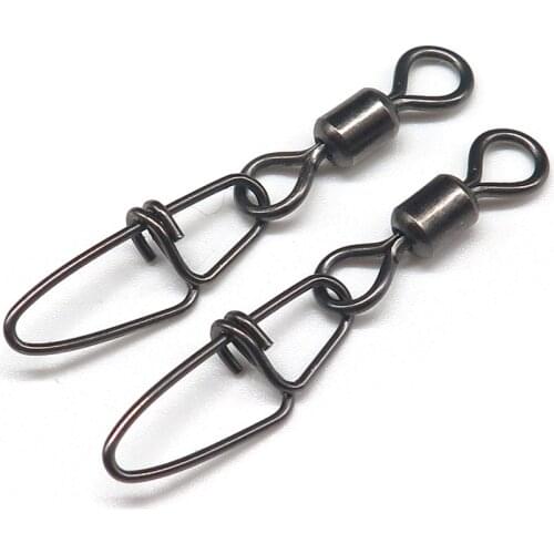 Minfishing 50 PCS/Lot Stainless Steel Rolling Swivel with Double Lock Snap Fishing Hook Connector Accessories