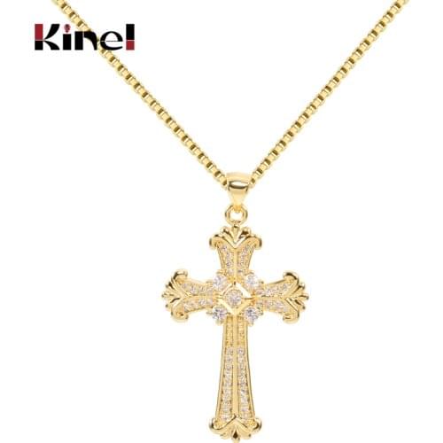 Kinel Fashion Pendant Retro Jewelry Exquisite Cross Shape Copper Inlaid Zircon Party Decoration Chain Length 58CM Wholesale