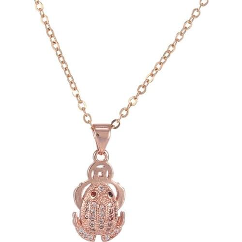 Fashion Vintage Micro Pave CZ Rhinestone Frog Hold Money Charms Long Chain Necklaces & Pendants For Women Girls Copper Jewelry