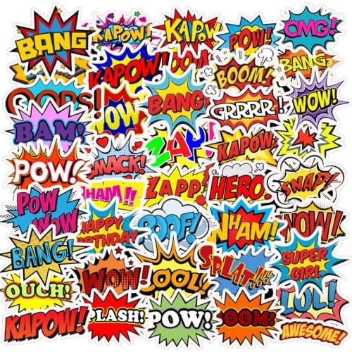10/30/50pcs Surprise Wow Boom OMG Letter Tone Stickers Waterproof Stationery Stickers For Car Laptop PVC Backpack Kid Toy
