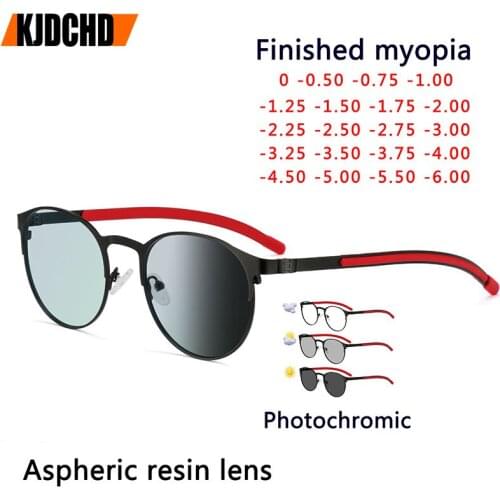 New Photochromism Eyeglasses Retro Round Alloy Womens Eyeglass Frames Myopia Glasses -0.5 -1.0 -1.5 -2.0 To -6.0