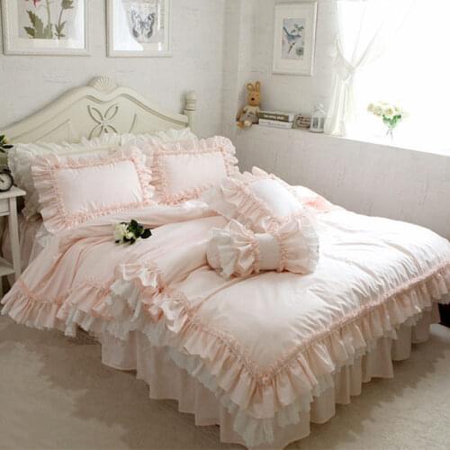 New Embroidery luxury layers bedding set sweet princess big ruffle duvet cover wedding decorative bedding bed sheet cover set