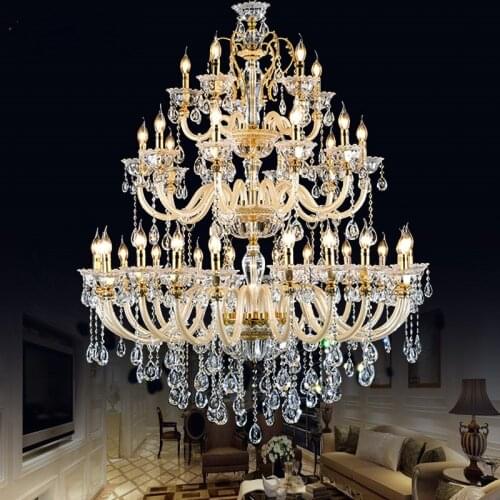 Large church Gold led chandelier ceiling fixture Lustre de cristal hotel chandelier crystal lighting Luxury E14 wedding lighting