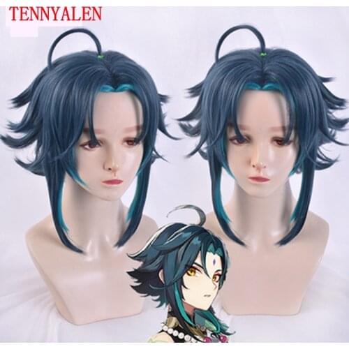2020 new game Genshin Impact wig cosplay indigo protector Yasha mandrill double color wig + breathable hair net