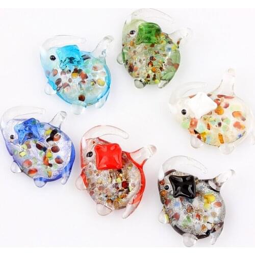 QianBei Wholesale 6pcs Handmade Murano Lampwork Glass Mix Color Elephant Pendant Fit Necklace Jewelry Gifts