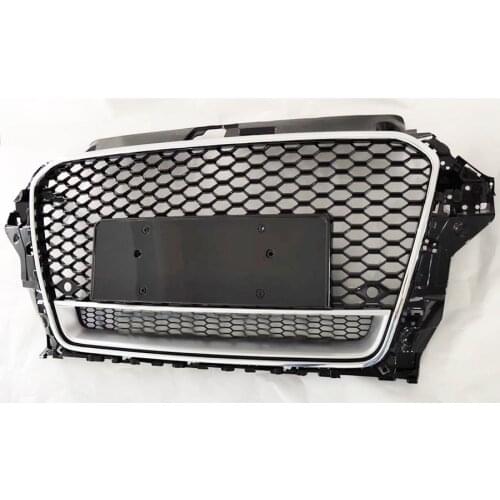 Honeycomb Grill Mesh Silver and Black for Audi A3/S3 8V 2014 2015 2016 RS3 Quattro Style Hex Mesh Front Bumper Hood Grille