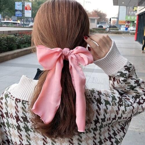 Retro Art Style Big Bow ribbon Elastic Hair Bands Ponytail Holder For Women Girls Solid Scrunchie Headband hair Rope Accessories