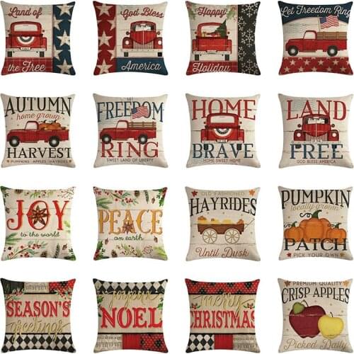 Christmas God Bless America Pillow Covers Pumpkin Truck Sofa Waist Cushion Cover Farms Cotton Linen Pillow Cases Home Decor