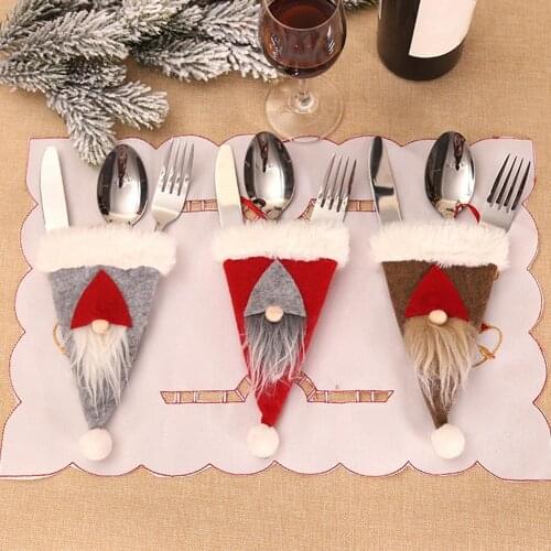 Christmas Gnome Silverware Holder Cutlery Spoon Bag Tableware Cover Xmas Decor festival Decor navidad 2020 рождество