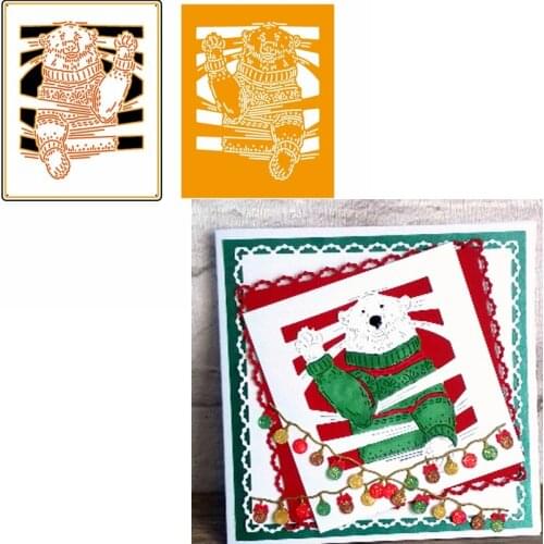 Xmas Bear Say Hi Die Cuts For Card Making Warm Bear Triangle Frame Metal Cutting Dies Scrapbook Stencils Decoration New 2019