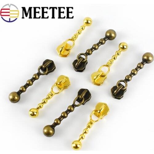 Meetee 20pcs 35mm 3# Alloy Zipper Sliders Gold Bronze for Metal Zip Head Puller DIY Bags Purse Garment Sewing Accessories ZT014