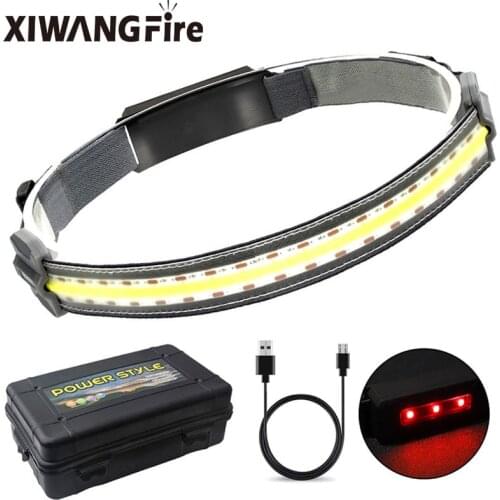 COB Led Headlamp Built-in Battery Rechargeable Headlight Head Waterproof Lamp White & Red Lighting for Camping Working