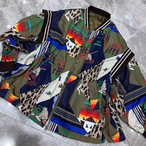 High Street Oversized Women Jackets Fashion Print Contrast Colour Zipper Loose Hiphop Streetwear Coats 2021 New Куртка женская
