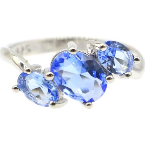 23x202mm Beautiful Drop Shape 4.0g Tanzanite White CZ Women Daily Wear 925 Sterling Silver Rings