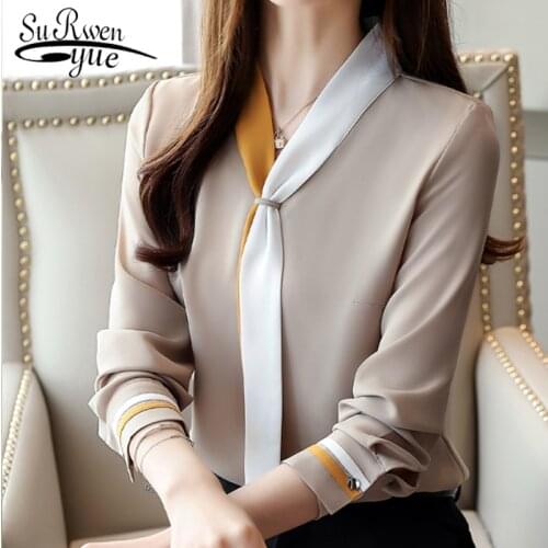 Blusas Mujer De Moda 2021 Autumn Vintage Long Sleeve Solid Chiffon Tops Loose Women Tops and Blouse Elegant Clothing 7188 50