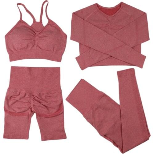 2/3/4PCS Yoga Set Workout Seamless Women Sportswear Gym Clothing Sports Suits Fitness Short Sleeve Crop Top High Waist Leggings