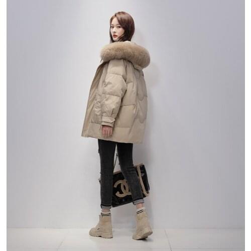 Real fox fur hooded 2020 New 90% white down jacket womens middle long loose large size Korean warm thickened coat regular