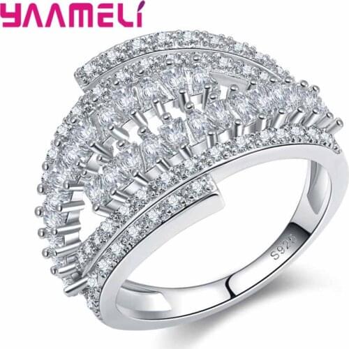 Luxury Hollow Ring Micro Inlaid Full White Rhinestone 925 Silver Finger Ring For Women/Men Crystal Couple Party Jewelry