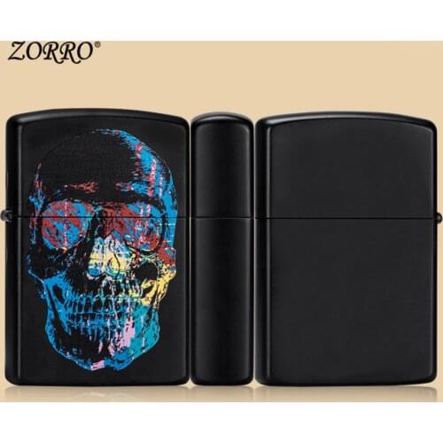Zorro Personality Skull Windproof painted lacquer Kerosene gasoline petroleum oil lighter Cool men Smoking igniter (No fuel)