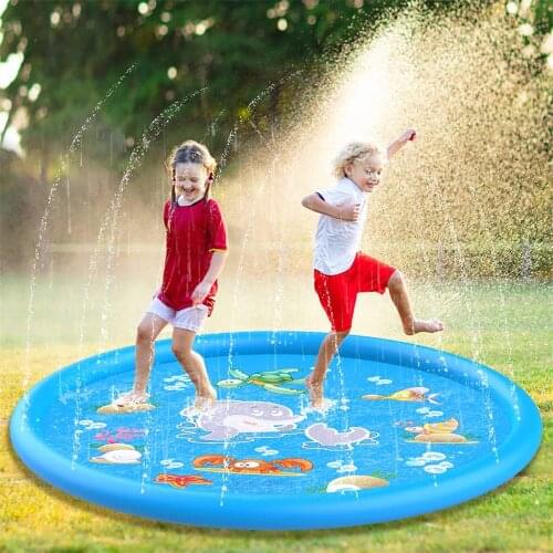 170/150/100cm Kids Pet Play Water Splash Mat Swimming Pool Inflatable Water Sprinkler Pad Bathtub for Dogs Garden Fountain Toys