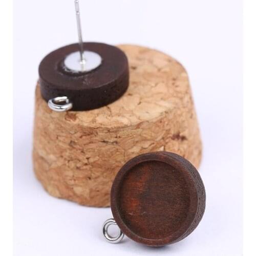 Reidgaller 20pcs brown wood stud earring base 12mm dia blank cabochon earrings connector bezel settings diy jewelry findings