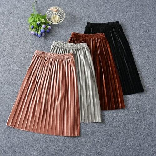 2019 New Velvet Pleated Skirt Long Summer Winter Girl Skirt Tutu KD-1893
