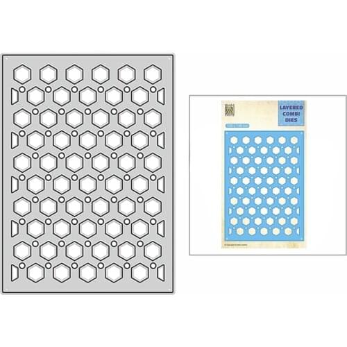 2021 New Layered Hexagon Dots Plate Metal Cutting Dies for DIY Scrapbooking Decor and Card Making Paper Craft Embossing No Stamp
