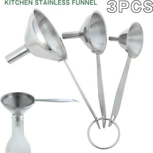 3Pcs Home Tapered Funnel Kitchen Tools Stainless Steel Liquid Funnel With Handle Portable Funnel Filter Tools For Oils Powder