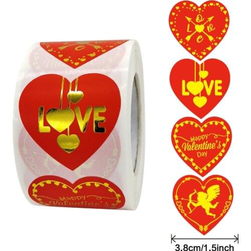 50pcs 3.8cm Golden Love Red Stickers Happy Valentines Day Decoration Gift Lable Stationery Stickers