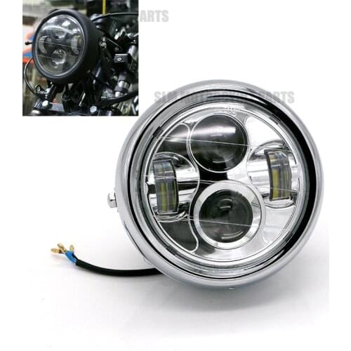 6.5" Motorcycle Matte Black LED Headlight Hi/Lo Beam W/ Cafe Racer For Honda Suzuki Kawasaki Yamaha Harley