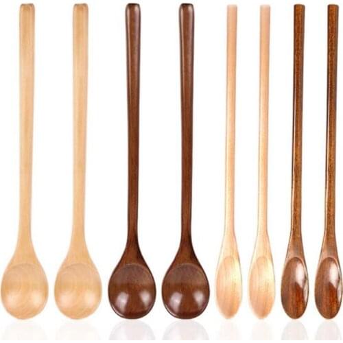 8 Pcs Wooden Spoon,Long Handle Wood Spoons Cocktail Mixing Spoons Stirring Coffee Soup Iced Tea Used for Kitchen Cooking