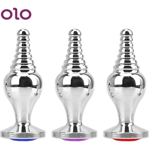 OLO Screw Thread Anal Plug Removable Tail Anal Beads Prostate Massager Sex Toys for Women Jewelry Metal Butt Plug Anus Dilator