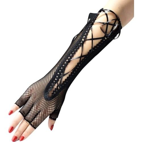Fishnet Mesh Lace Wrist Band Fingerless Glove Mitt Sexy Batcave Glove Lolita Harajuku Stage Party Costume Sexy Hollow Out Glove