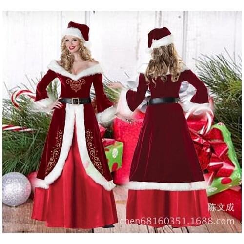 Free Size Christmas Cosplay Dress Little Red Riding Hood Full Sleeve Roupas Long Down Dress Red Draped Women Garment For BI95