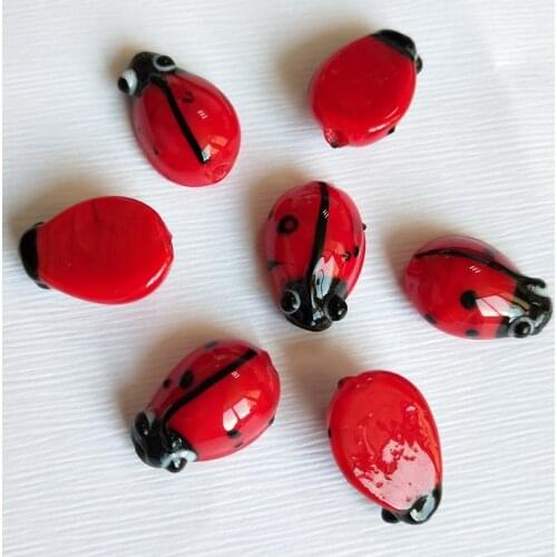 Wholesale 20pcs/lot 10x15mm Red Lampwork Ladybird Shape Beads Animal Insect Spacer Bead For DIY Jewelry Gift Decoration Material
