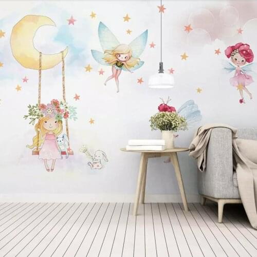 CJSIR Nordic Modern Minimalist Hand-painted Cute Elf Girl Childrens Room Background Wall Custom Large Mural Wallpaper Mural