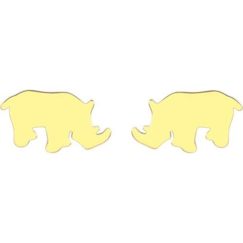 RIR Gold Rhino Stud Earrings In Stainless Steel Children Earrings Teen Jewelry Gift Girl Rose Gold Animal Earrings Birthday Gift