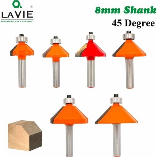 LA VIE 1pc 8mm Shank 45 Degree Chamfer Edge Forming Router Bit Bevel Flush Trim Bit Woodworking Milling Cutter Bits MC02021